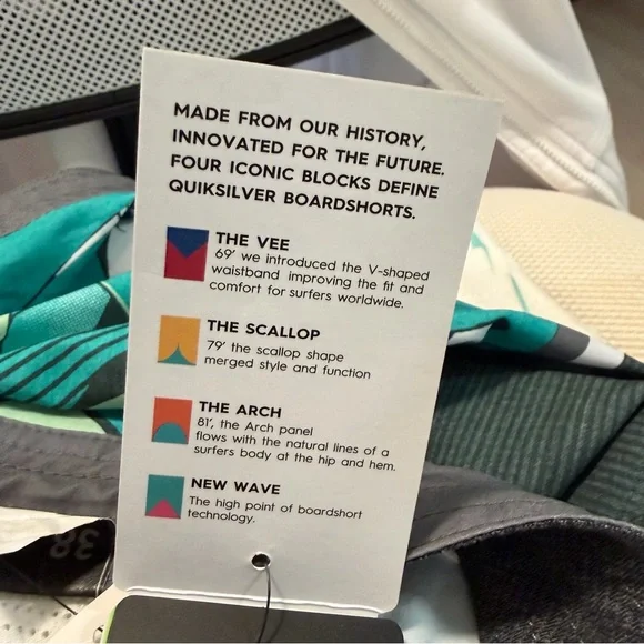 NWT QUIKSILVER SZ 38 Mens Board Shorts w/Pockets, Drawstring Swim Vacation Beach - Picture 10 of 12